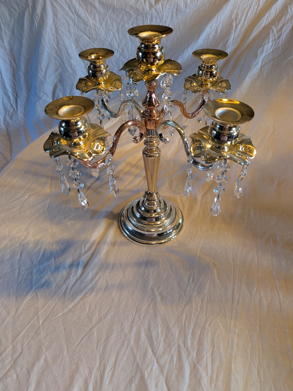 2/120$ Vintage 3 tone 5-Arm Crystal Drop Candelabra